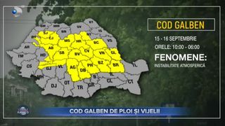 VIDEO - Cod galben de vreme rea în România! Se anunță ploi, vijelii și intensificări ale vântului în mare parte din țară