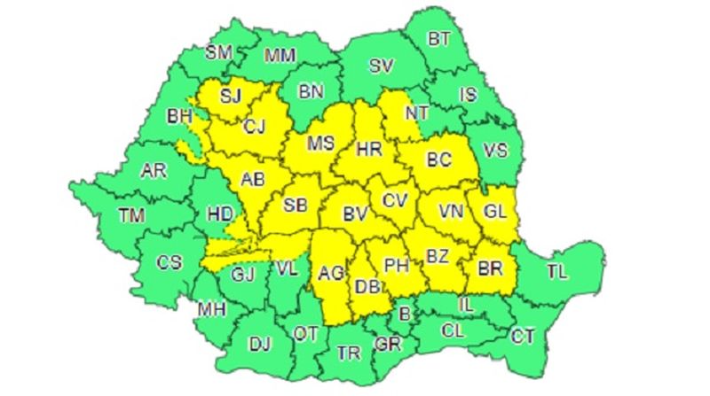 Cod galben de vreme severă în România! Județele în care sunt așteptate ploi torențiale, vijelii și grindină