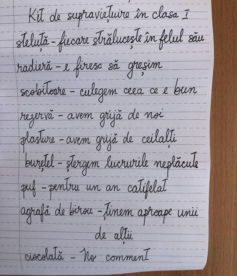 Pe lângă obiecte, care au fiecare câte o semnificație, elevii au primit și o scrisoare.