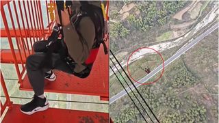VIDEO - Un bărbat a fost suspendat la peste 300 de metri înălțime deasupra solului și a participat la „cea mai înfiorătoare cursă de pe Pământ”: „Este mai rău decât orice montagne russe”