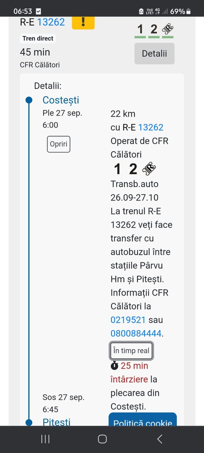 Aceștia au primit înștiințarea electronic, pe aplicația CFR, despre autobuzul care trebuia să îi transporte la Pitești.