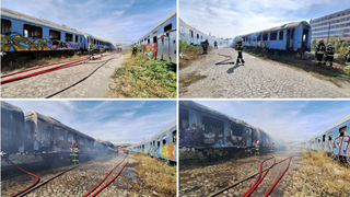 Incendiu &icirc;n Capitală. Două vagoane dezafectate, aflate &icirc;ntre Podul Basarab și Podul Grand, au fost cuprinse de flăcări