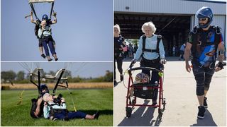 Sport extrem la mai bine de 100 de ani. O bătrânică, care a împlinit vârsta remarcabilă de 104 ani, a sărit cu parașuta de la 13.500 de metri. Își dorește să stabilească un nou record