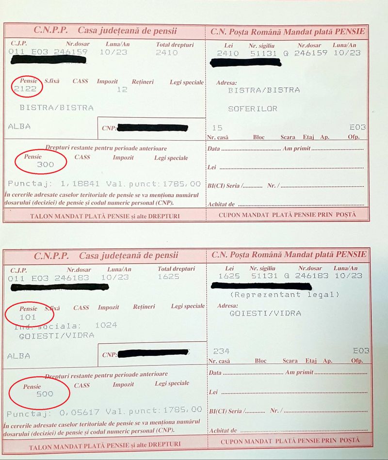 Ministerul Muncii a publicat exemple cu taloanele de pensii pe care le-a tipărit în vederea ajutoarelor financiare din octombrie 2023. 