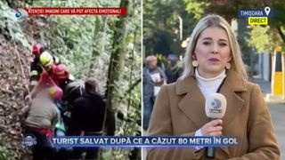 VIDEO - Aproape de o tragedie! Un turist a fost salvat după ce a căzut 80 de metri în gol