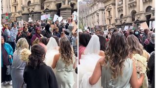 VIDEO. Mireasă blocată să ajungă la nuntă de protestatarii pro-Palestina