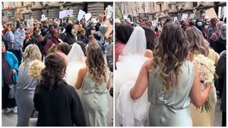 VIDEO. Mireasă blocată să ajungă la nuntă de protestatarii pro-Palestina