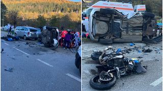 FOTO/ UPDATE-  2 persoane au murit, iar alta este în stare gravă. Accident teribil în Bicaz, între o motocicletă și un autoturism