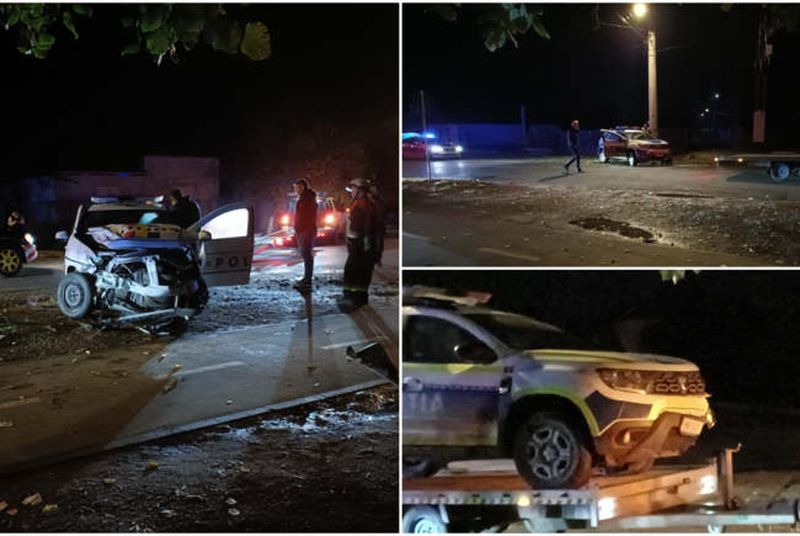 Accident cu două mașini de poliție, după o urmărire