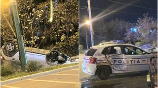 O mașină de poliție a intrat &icirc;n coliziune cu un autoturism, &icirc;n timp ce urmărea alt autovehicul.