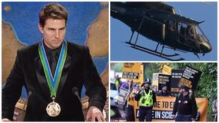 Tom Cruise a plecat în fugă cu elicopterul de la sediul Bisericii Scientologice. Foștii membrii protestau împotriva religiei