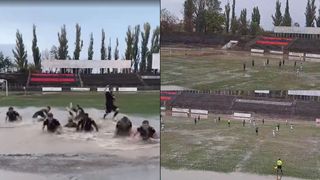 Imagini virale de la un meci din Liga a 3-a! Fotabaliștii s-au scăldat &icirc;n nămol