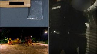VIDEO- A vrut să se &icirc;nt&acirc;lnească cu prietenii, dar s-a &icirc;nt&acirc;lnit cu jandarmii. Un t&acirc;năr din Brăila a fost prins cu o toporișcă, &icirc;ntr-un loc de joacă