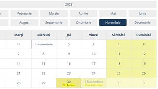 zile libere noiembrie 2023
