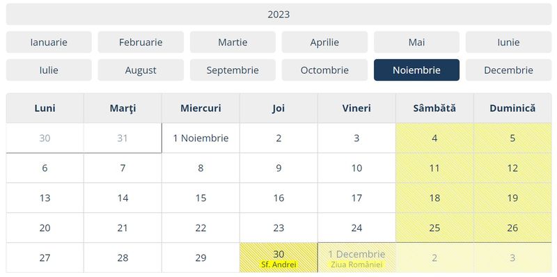 zile libere noiembrie 2023