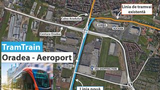 harta tram train Oradea catre aeroport