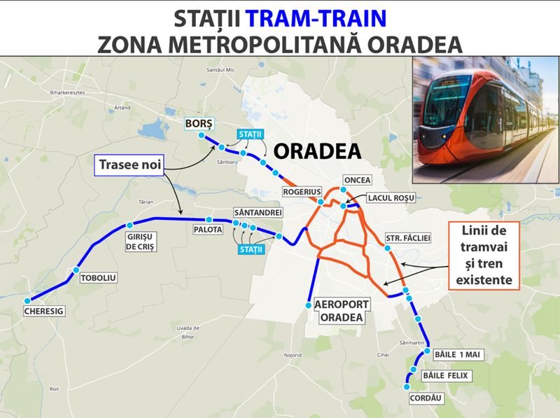 statii tram train zona metropolitana Oradea