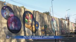 VIDEO - Picturi stradale uimitoare. Un zid uriaș, &icirc;ntins pe 700 de metri pătrați, este noul proiect al artiștilor stradali din Oradea
