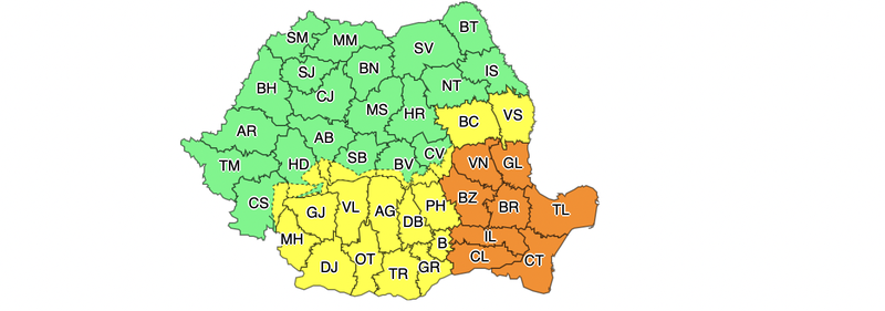 Cod portocaliu de viscol și ninsori în weekend