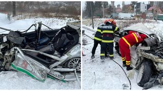 Accident teribil între Poiana Țapului și Sinaia! O mașină a intrat într-un tren și a fost proiectată în altul