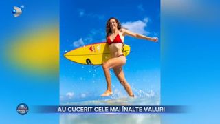 VIDEO- Au cucerit cele mai &icirc;nalte valuri. C&acirc;știgătoarea campionatului a alunecat pe un val de 23 de metri