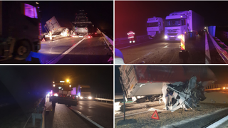 Accident grav pe Autostrada A2: Două TIR-uri s-au ciocnit, iar unul dintre ele s-a răsturnat. Traficul este blocat