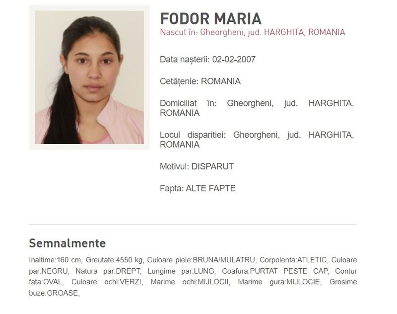 maria fodor O altă minoră, din Harghita, a fost dată dispărută 