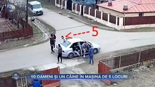 VIDEO - Imagini virale vin din Bacău. 10 oameni și un c&acirc;ine, filmați &icirc;n timp ce ies dintr-o mașină cu 5 locuri