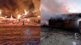 FOTO/VIDEO - Incendiu uriaș &icirc;n localitatea Mănăstirea Humorului, județul Suceava! Două construcții s-au făcut scrum