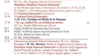 calendarul ortodox decembrie 2023