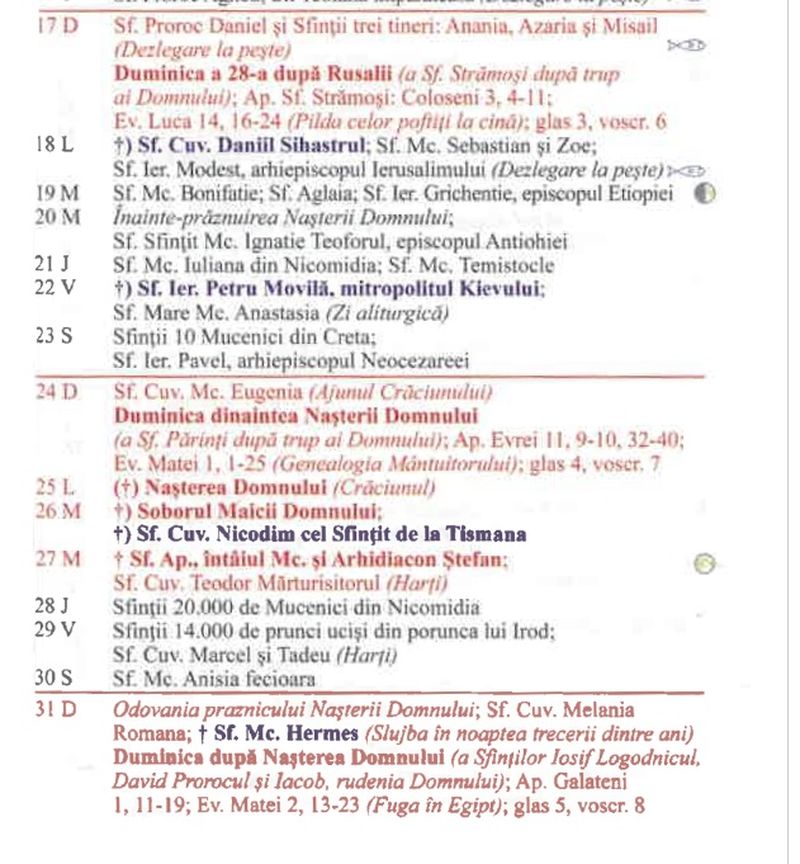 calendarul ortodox decembrie 2023