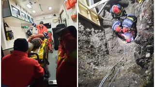 cxadre medicale in ambulanta barbat scos de sub pamant pompieri barbat pe targa