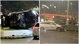 Accident grav în zona Pasajului Unirii din București. O mașină s-a răsturnat, trei victime în stare gravă