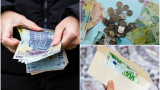 femeie care numara banii bani pe jos cazuti bani in plic