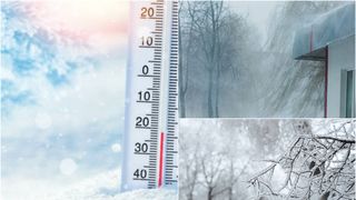 termometru in zapada ceata copaci inzapeziti