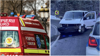 Accident rutier între Râșnov și Predeal. Un microbuz cu 11 pasageri s-a izbit de un parapet de protecție. Patru persoane au fost rănite