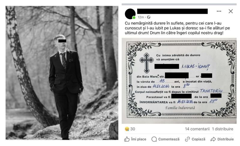 Lacrimi elev militar mort