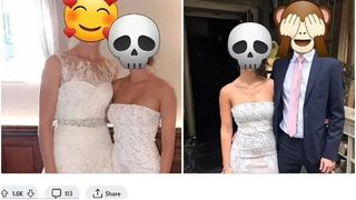 Mireasa este cea din stânga, dar și invitata are o rochie asemănătoare