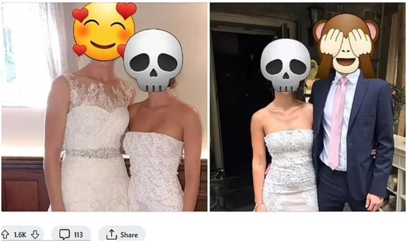 Mireasa este cea din stânga, dar și invitata are o rochie asemănătoare