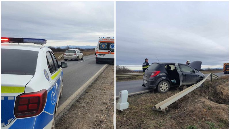 Mașina s-a oprit într-un parapet. Ce au găsit pompierii la fața locului