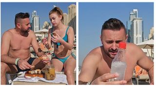 VIDEO: Aroganță pe o plajă din Dubai! Doi români au mâncat slănină cu ceapă pe o plajă de lux