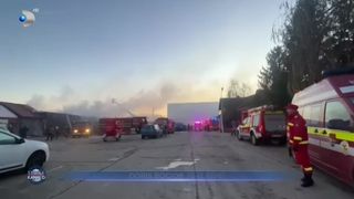 VIDEO- O fabrică de patiserie de l&acirc;ngă Timișoara a luat foc. Peste 2.000 de metri pătrați au fost distruși de flăcări