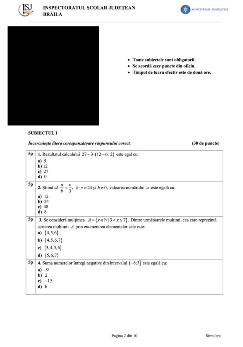 simulare nationala 2024 model subiecte matematica