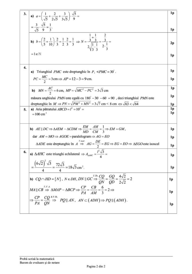 barem simulare nationala 2024 model subiecte matematica