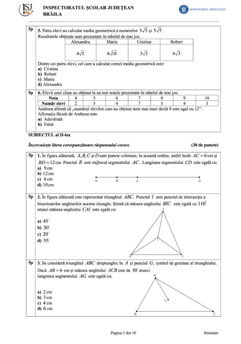 simulare nationala 2024 model subiecte matematica