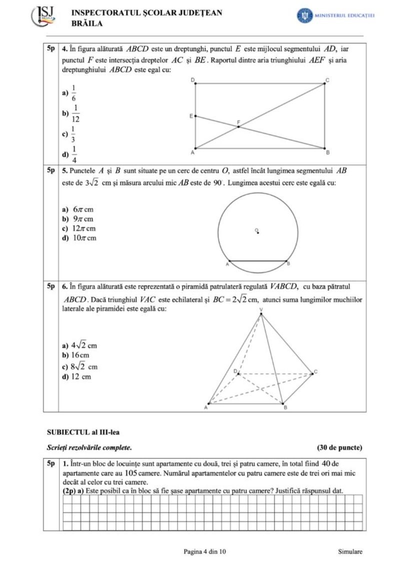 simulare nationala 2024 model subiecte matematica