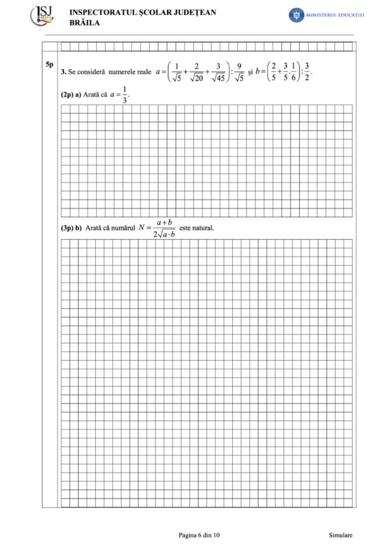 simulare nationala 2024 model subiecte matematica