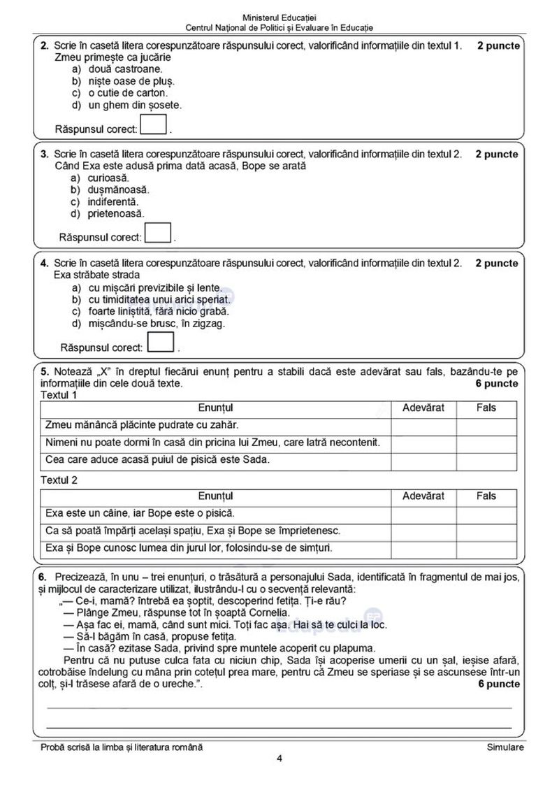 Subiecte simulare Română 2024 Evaluare Națională 