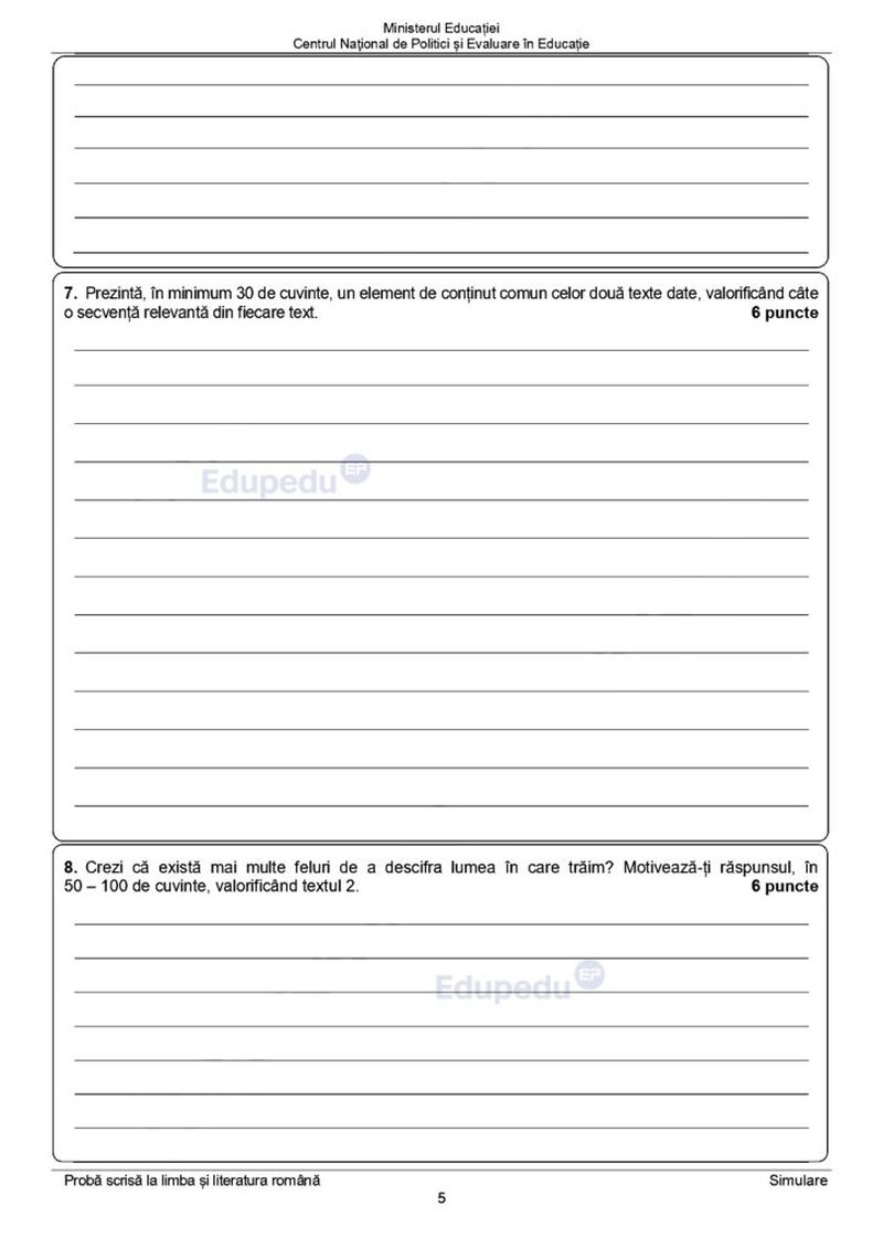 Subiecte simulare Română 2024 Evaluare Națională 