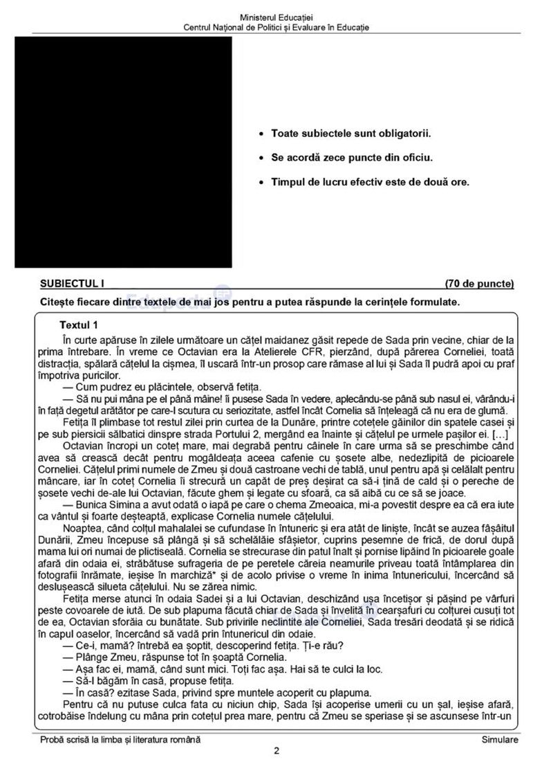 Subiecte simulare Română 2024 Evaluare Națională